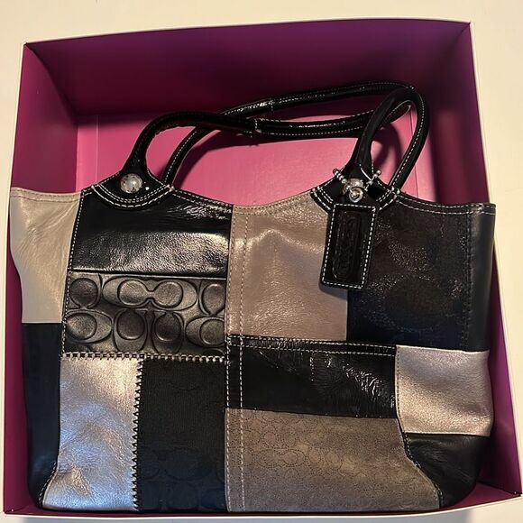 Coach Bleeker Gray and Black Patchwork Women's Bag F14045 with Coach Box - Picture 16 of 16